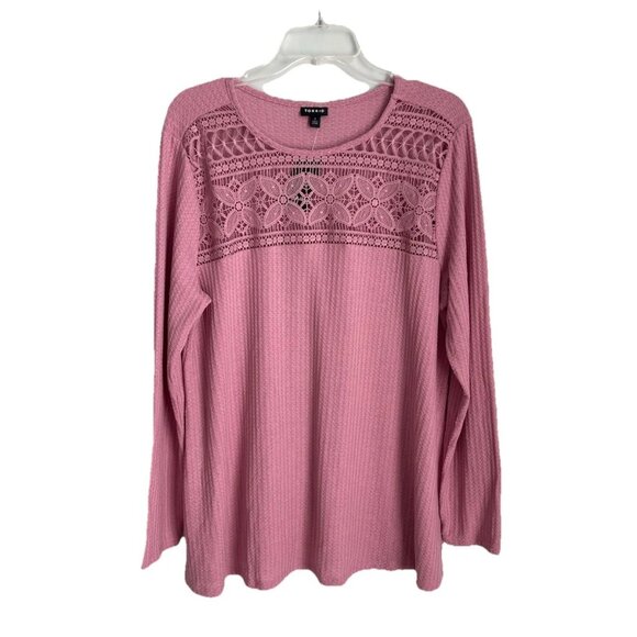 Torrid 1 Waffle Knit Crochet Yoke Top in Foxglove Pink NWT - Picture 1 of 8